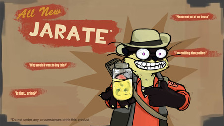 ambiguous_gender anthro black_body black_fur blonde_hair clothing container eyewear fur glasses grey_clothing grey_topwear grey_vest grin hair hat headgear headwear jar looking_at_viewer red_clothing red_shirt red_topwear shirt smile solo text topwear vest yellow_body yellow_fur kay8 team_fortress_2 valve valve_corporation roffa sniper_(team_fortress_2) annelid leech mammal mustelid otter worm absurd_res english_text hi_res