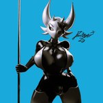 anthro big_breasts bikini blue_background breasts clothing female melee_weapon one-piece_swimsuit polearm pose simple_background sling_bikini solo spear swimwear two-piece_swimsuit weapon wide_hips domizoni hollow_knight team_cherry lampy_(azura_inalis) arthropod 2025 3d_(artwork) black_and_white blender_(artwork) digital_media_(artwork) hi_res monochrome pinup