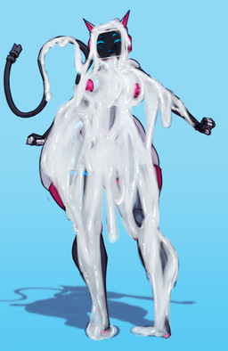 areola biped bodily_fluids breasts cum cum_covered female for_a_head front_view genital_fluids glistening glistening_body grey_body machine messy nipples shadow simple_background standing tail thick_thighs saidra humanoid object_head robot absurd_res hi_res