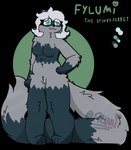 anthro big_tail breasts eyelashes fangs female fur gloves_(marking) green_hair grey_body grey_fur grey_tail hair huge_tail leg_markings long_tail markings multicolored_body multicolored_fur nude paws slightly_chubby socks_(marking) solo tail teeth text two_tone_body two_tone_fur white_hair fylumi femlumi_(fylumi) domestic_ferret mammal mustelid musteline true_musteline weasel alpha_channel character_name hi_res model_sheet signature