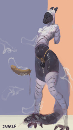 2_horns 3_toes ambiguous_gender anthro balls biped bodily_fluids body_wraps calf_grab chastity_cage chastity_device chastity_strap claws disembodied_hand eyes_closed feet flat_chastity_cage genital_fluids genitals ghost_hand gold_(metal) gold_chastity_cage gold_chastity_device group hand_on_tail horn knock-kneed leaking_precum leg_grab leg_wraps male male_anthro male_focus mouth_closed navel precum simple_background solo_focus standing strapon strapon_over_chastity tail tail_between_legs toe_claws toes wearing_chastity_cage wearing_chastity_device wraps 7b7a2f scalie 2024 9:16 absurd_res digital_media_(artwork) digital_painting_(artwork) hi_res painting_(artwork) signature