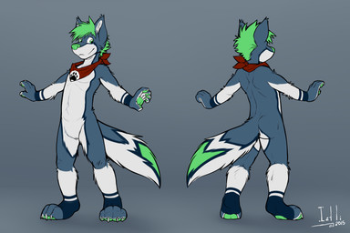 anthro looking_at_viewer male smile solo standing t-pose iztli canid canine canis mammal wolf 2015 3:2 absurd_res hi_res signature