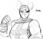 anthro big_breasts black_and_white breasts cat_knight clothed clothing dialogue donk_sis_(hladilnik) english_text felid feline female hi_res hladilnik mammal mask monochrome omae_wa_mou_shindeiru solo text wrestling wrestling_match