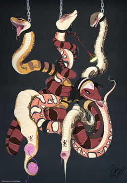 anal_beads animal_genitalia asphyxiation bite blush bodily_fluids branded branding_iron cloaca cloaca_juice collar female female/female feral forked_tongue gaping gaping_cloaca genital_fluids genitals group nun_outfit open_mouth sex_toy tongue tongue_out zerx0 reptile scalie snake hi_res