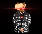 anthro clothing collar jacket male red_eyes shirt solo text text_on_clothing text_on_jacket text_on_shirt text_on_topwear topwear goonie-san third-party_edit drip_(meme) goku_drip supreme denise_dippens_(character) gnoll hyena mammal alpha_channel meme