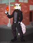 anthro clothed clothing egyptian fire fur gloves hair handwear looking_at_viewer magician male smile solo swiss mcnubbies goldomond canid canine canis mammal wolf absurd_res digital_media_(artwork) hi_res