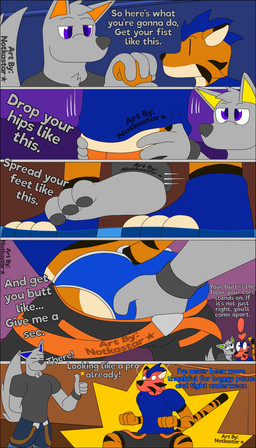 anklet anthro blush bottomwear bottomwear_down bracelet briefs butt clothed clothing dialogue duo fighting_pose flustered gesture grope hand_gesture hand_in_pants jewelry male male/male pants pants_down partially_clothed pose shirt shorts t-shirt teaching thumbs_up topwear touching_butt underwear conditional_dnp notkastar zatch_(notkastar) canid canine canis felid feline mammal pantherine tiger wolf 4:7 animated animated_comic comic hi_res high_framerate