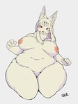 5_fingers anthro areola breasts female fingers fur fur_tuft genitals hair kemono monotone_hair neck_tuft nipples nude pink_areola pink_nipples pussy red_eyes solo tuft white_ears white_hair kogitune canid canine mammal 2019 3:4