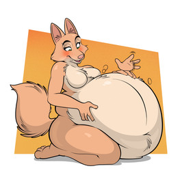 anthro belly belly_grab belly_pat big_belly blush bodily_fluids breasts drooling fangs featureless_breasts female fur hand_on_belly huge_belly kneeling morbidly_obese morbidly_obese_anthro morbidly_obese_female navel nude obese obese_anthro obese_female open_mouth overweight overweight_anthro overweight_female patting_belly piercing saliva sitting smile solo tail teeth tongue remmyfox dreamworks the_bad_guys diane_foxington canid canine fox mammal 2026 absurd_res hi_res