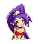 bandeau blue_eyes blush breasts clothing crown ear_piercing ear_ring female hair headgear humanoid_pointy_ears long_hair not_furry piercing pointy_ears purple_hair ring_piercing simple_background solo tiara topwear white_background nin10ja shantae_(series) wayforward shantae genie humanoid 2020 hi_res