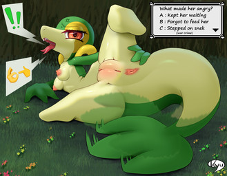 angry anthro anus areola breasts emoji female genitals innie_vulva looking_at_viewer multicolored_body nipples open_mouth pink_areola pink_nipples presenting presenting_vulva requesting sex_request small_breasts solo spread_legs spreading tail_slapping text vulva y_anus kyuq nintendo pokemon generation_5_pokemon pokemon_(species) snivy absurd_res english_text hi_res