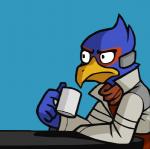 2015 anthro avian awkwardzombie beak biped bird black_line_art blue_background blue_body blue_feathers clothed clothing coffee_mug container cup digital_media_(artwork) falco_lombardi falcon falconid feathers frown furniture glare grey_clothing grey_topwear half-length_portrait holding_container holding_cup holding_object icon jacket katie_tiedrich male meme mug nintendo outline portrait reaction_image red_clothing red_scarf red_topwear scarf side_view simple_background sitting solo star_fox stare table third-party_edit too_early_for_this toony topwear wtf_face ಠ_ಠ