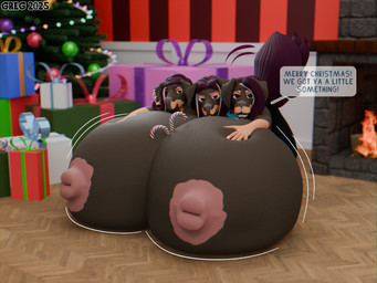 anthro big_breasts big_nipples breasts brown_body brown_fur candy candy_cane christmas_tree dessert female food fur gift hands_on_own_breasts holidays huge_breasts huge_nipples hyper hyper_breasts looking_at_viewer motion_lines multi_head nipples plant solo tail tail_motion tailwag tree greg_(artist) blender_cycles christmas european_mythology greek_mythology mythology the_onnas_(greg) canid canid_demon canine cerberus demon hellhound mammal mythological_canine mythological_creature 3d_(artwork) 4:3 blender_(artwork) digital_media_(artwork) hi_res