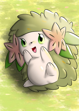 feral flower grass leaf plant solo white_body olihai nintendo pokemon generation_4_pokemon land_forme_shaymin legendary_pokemon pokemon_(species) shaymin absurd_res hi_res