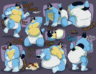 anthro blue_body blue_fur blush breastfeeding caught crouching dialogue diaper embarrassed erection erection_in_diaper feces fur male mature_anthro mature_male nipples offscreen_character overweight overweight_male pooping rear_view soiled_diaper soiling soiling_diaper unclean_diaper used_diaper using_diaper yellow_body yellow_fur baltnwolf bluey_(series) bandit_heeler chilli_heeler australian_cattle_dog canid canine canis cattledog domestic_dog herding_dog mammal pastoral_dog 2025 alternate_version_at_source digital_media_(artwork) hi_res