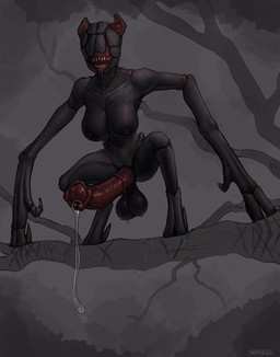 animal_genitalia animal_penis balls big_breasts big_penis black_body bodily_fluids breasts dripping equine_genitalia equine_penis erection eyeless flared_penis genital_fluids genitals gynomorph intersex medial_ring open_mouth penis precum precum_drip saliva saliva_drip sharp_teeth solo standing teeth seraziel a_quiet_place alien death_angel_(a_quiet_place) monster 2025 hi_res