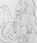 anthro anthro_on_feral bestiality bodyjob breast_play breasts breath duo female female_on_feral feral genitals handjob horn hug hugging_another hugging_penis larger_feral larger_male male male/female on_lap penile penile_spines penis sex sitting sitting_on_lap size_difference size_play smaller_anthro smaller_female tail thigh_sex titfuck two-handed_handjob wings hgythshs mythology canid dragon mammal mythological_creature mythological_scalie scalie graphite_(artwork) hi_res monochrome traditional_media_(artwork)