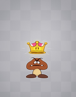 ambiguous_gender black_eyes brown_body brown_skin crown dark_body dark_skin headgear no_pupils not_furry outline solo super_crown tusks underbite derek_hetrick mario_bros nintendo goomba waddling_head digital_media_(artwork) hi_res