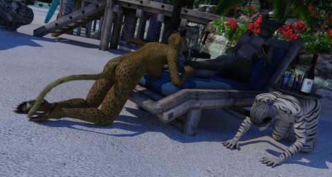 5_fingers all_fours aviator_glasses bdsm beach black_hair butt cellphone cocaine dominant dominant_female drugs dust electronics erect_nipples eyewear feet female female/female fingers flower foot_fetish foot_lick fur glasses grey_hair group hair humanoid_feet kneeling knife leopard_spots licking lying markings masturbation nipples nude nude_anthro nude_female on_back phone plant plantigrade rose_(flower) slave smartphone smile spots spotted_body spotted_fur striped_body striped_markings stripes submissive submissive_female tail tongue tray trio wearing_glasses white_body yellow_body mikabb apple_inc. bethesda_game_studios iphone microsoft non_stop skyrim the_elder_scrolls argonian felid khajiit lizard mammal reptile scalie 2026 3d_(artwork) absurd_res digital_media_(artwork) hi_res
