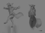 anthro areola barefoot bottomless breasts cheek_tuft clothed clothing digitigrade duo eyewear facial_tuft featureless_crotch feet female glasses hair navel nude simple_background standing tail tongue tongue_out tuft foxboy83 foxgirl83 canid canine fox mammal red_fox true_fox digital_media_(artwork) full-length_portrait hi_res monochrome portrait shaded