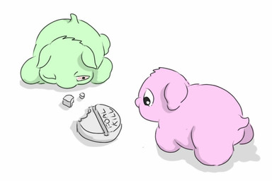 ambiguous_feral ambiguous_gender black_eyes bloodshot_eyes death drugs duo dying feral fur green_body green_fur looking_at_object monotone_body monotone_fur neonate one_eye_closed pink_body pink_fur poison simple_background standing tail white_background young young_ambiguous young_feral carpdime fluffy_pony fluffy_pony_(species) mammal digital_media_(artwork) shaded