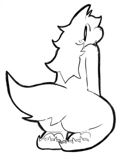 4_toes ambiguous_gender anthro blush butt butt_focus feet kneeling looking_back pawpads rear_view simple_background solo toes white_background bigsteppies canid canine fella_(aimkid) mammal black_and_white hi_res monochrome