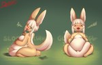 after_vore anthro big_ears big_tail body_outline butt digestion digestion_noises open_mouth oral_vore solo tail tongue tongue_out unseen_prey vore rioter made_in_abyss nanachi lagomorph leporid mammal narehate rabbit 2024 hi_res