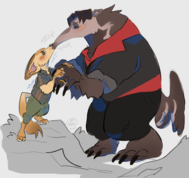 anthro blush duo eyes_closed hand_holding kissing male male/male ring size_difference standing standing_on_toes hahars disney zootopia antony_snootley finnick_(zootopia) anteater canid canine fennec_fox fox giant_anteater mammal pilosan true_fox xenarthran hi_res