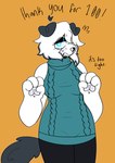 anthro black_clothing black_leggings black_legwear blue_clothing blue_eyes blue_sweater blue_topwear clothing dark_tail female floppy_ears fur leggings legwear nervous_smile pawpads purple_pawpads slightly_chubby solo sweater topwear virgin_killer_sweater white_body white_fur fawnpawss meme_clothing pepper_(fawnpawss) pepper_(puppkittyfan1) canid canine canis domestic_dog mammal hi_res meme