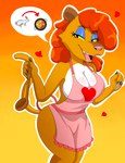 anthro apron apron_only big_breasts blush body_blush breast_blush breasts claws cleavage clothed clothing eyeshadow female finger_claws hair half-closed_eyes heart_symbol holding_object makeup mature_female narrowed_eyes open_mouth pink_nose red_hair solo speech_bubble tail zebra10045 looney_tunes new_looney_tunes warner_brothers miss_cougar_(new_looney_tunes) cougar felid feline mammal 2024 hi_res