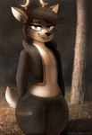 anthro brown_body brown_eyes brown_fur clothing forest fur male plant smile smiling_at_viewer solo thick_thighs tree white_body wide_hipped_male wide_hips zexyprof bell_(bellum32) deer mammal hi_res