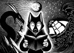 4_fingers anthro boat book fangs fantasy feral fingers front_view group male melee_weapon moon open_mouth pointy_ears reading reading_book rock star sun surrealism sword teeth vehicle water watercraft weapon nikraccoom mythology canid canine dragon fox mammal mythological_creature mythological_scalie scalie cross-hatching detailed hatching_(art) hi_res monochrome shaded