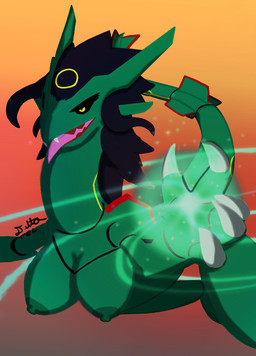 anthro aura breasts card female flying hair simple_background solo deltatel mythology nintendo pokemon delta_kazarashi femdel_(deltatel) dragon generation_3_pokemon legendary_pokemon mythological_creature mythological_scalie pokemon_(species) rayquaza scalie