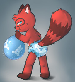 anthro balloon balloon_fetish balloon_in_mouth blowing_balloon clothed clothing diaper facial_markings gradient_background grey_background half-closed_eyes head_markings inflatable male markings narrowed_eyes raised_tail side_view simple_background solo standing tail wearing_diaper young young_anthro young_male badipoki 8chan disney mickey_mouse nate_(8chan) mammal procyonid raccoon absurd_res hi_res