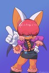 anthro breasts cleavage clothed clothing cosplay female gesture hair hair_over_eyes hand_gesture pointing solo wings loopersum king_of_fighters sega snk sonic_the_hedgehog_(series) rouge_the_bat shermie bat mammal hi_res