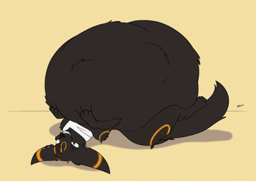 abdominal_bulge belly big_belly black_body black_fur feral feral_pred fur huge_belly lying on_back rumbling_stomach smile struggling struggling_prey tail vore yellow_body yellow_fur g3xa nintendo pokemon eeveelution generation_2_pokemon pokemon_(species) umbreon 2d_animation animated animated_gif motion_tweening short_playtime