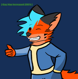 anthro black_nose clothing fur hair looking_at_viewer male smile solo standing vault_suit portfox_(artist) fallout microsoft portfox canid canine fox mammal 2018 alpha_channel digital_media_(artwork)