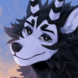 ambiguous_gender anthro black_body black_eyes black_fur black_horn cheek_tuft closed_smile cloud detailed_background ear_piercing facial_tuft fur gauged_ear horn looking_at_viewer mouth_closed neck_tuft outside piercing pupils sky smile solo striped_horn stripes tuft unsigned white_body white_fur white_horn white_pupils corzh77 species_request 1:1 absurd_res detailed digital_media_(artwork) headshot_portrait hi_res icon portrait