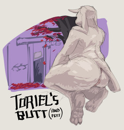 3_toes anthro big_butt big_feet butt feet female floppy_ears fur genitals huge_butt long_tail nude rear_view slightly_chubby soles solo tail text toes vulva white_body white_fur conditional_dnp md34 undertale_(series) toriel boss_monster_(undertale) bovid caprine goat mammal monster english_text sketch