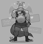 anthro belly bodily_fluids bottomwear claws clothed clothing clothing_lift heart_symbol looking_at_viewer male musclegut muscular musk navel nipples shirt shirt_lift shorts smile smirk solo spikes sweat sweatdrop toe_claws topwear wings frank_folf nintendo pokemon dragonite generation_1_pokemon pokemon_(species) zephyr_(disambiguation) hi_res monochrome