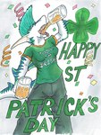 anthro beer_mug beverage bottomwear breasts celebration clothed clothing clover_(plant) confetti drinking female fully_clothed holidays pants party plant shamrock shirt solo t-shirt topwear nyghtmar3 st._patrick's_day roxy_(nyghtmar3) fish marine requiem_shark shark tiger_shark