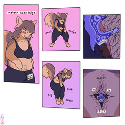 ambiguous_gender anthro bodily_fluids clothing dried_nasal_mucus duo extreme_size_difference face_in_crotch female inside_clothing pubes size_difference smothering snot tail text trapped_in_clothing scalesack_(hex) hexel_(scalesack) hog-nosed_snake mammal reptile rodent scalie sciurid snake tree_squirrel 1:1 comic english_text hi_res