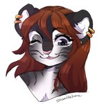 anthro ear_piercing ear_ring female one_eye_closed piercing profile ring_piercing smile solo wink shambletime avora_kuma felid mammal pantherine tiger bust_portrait headshot_portrait icon portrait