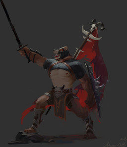 anthro areola barazoku flag male melee_weapon muscular muscular_male nipples shield solo sword weapon munax_od canid canine mammal hi_res