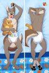 5_fingers ageplay anthro black_pawpads blue_eyes clean_diaper clothed clothing crossed_arms dakimakura diaper eyebrows feet fingers furgonomics hindpaw infantilism looking_at_viewer looking_back lying male object_in_mouth on_back pacifier pacifier_in_mouth pawpads paws plushie raised_eyebrow roleplay solo wearing_diaper colt3n brooks_(colt3n) canid canine canis mammal wolf 2019 dakimakura_design hi_res