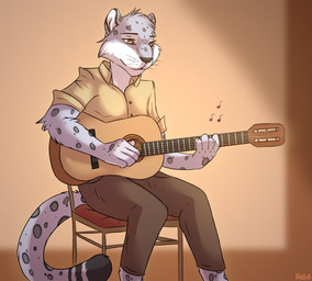 acoustic_guitar anthro chair fur furniture guitar male markings music musical_instrument musician notes playing_guitar playing_music plucked_string_instrument sitting solo spots spotted_body spotted_fur string_instrument whiskers ruth66 andy_(nekomimiranger) felid mammal pantherine snow_leopard digital_media_(artwork) hi_res shaded