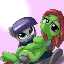 blush dreadlocks duo female feral hair red_hair behind-space friendship_is_magic hasbro my_little_pony maud_pie_(mlp) tree_hugger_(mlp) earth_pony equid equine horse mammal pony 1:1 2015