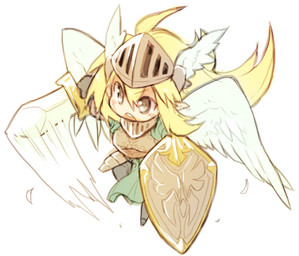 ambiguous_gender armor melee_weapon not_furry open_mouth shield simple_background solo sword weapon white_background wings mofuaki elf humanoid winged_humanoid 2014