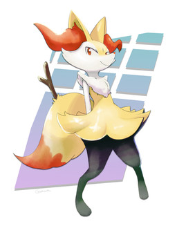 3_toes ambiguous_anthro ambiguous_gender anthro arm_tuft biped black_body black_fur cheek_tuft chest_tuft digitigrade dipstick_tail facial_tuft feet flat_chested front_view fur hands_behind_back inner_ear_fluff looking_at_viewer markings multicolored_body multicolored_fur nude_ambiguous nude_anthro object_in_tail orange_body orange_eyes orange_fur orange_nose orange_tail shoulder_tuft simple_background smile snout solo standing stick stick_in_tail tail tail_markings three-quarter_view toes tuft two_tone_tail white_body white_fur yellow_body yellow_fur yellow_tail zigrock001 nintendo pokemon braixen canid canine generation_6_pokemon mammal pokemon_(species) 2021 absurd_res digital_drawing_(artwork) digital_media_(artwork) full-length_portrait hi_res portrait shaded signature