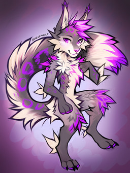 ambiguous_gender anthro feet fingers fur grey_body grey_fur hair looking_at_viewer purple_eyes purple_hair smile solo toes myarukawolf felid leopard mammal pantherine 2021 3:4 absurd_res digital_media_(artwork) hi_res